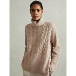 REISS CARINA Wool Cashmere Cable Knit Roll Neck Jumper